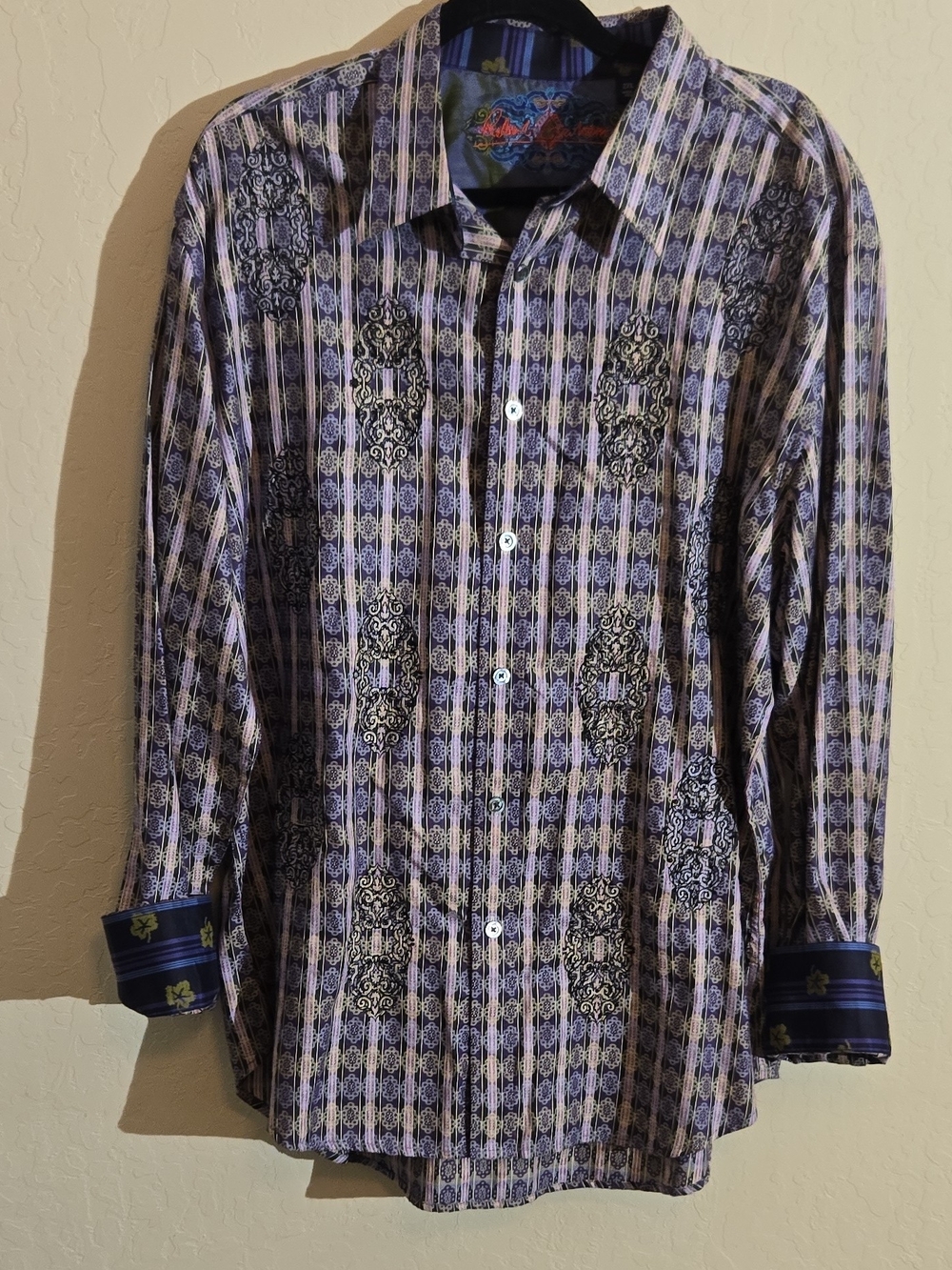 Robert Graham Lavender and Black Patterned Button-Down Shirt
